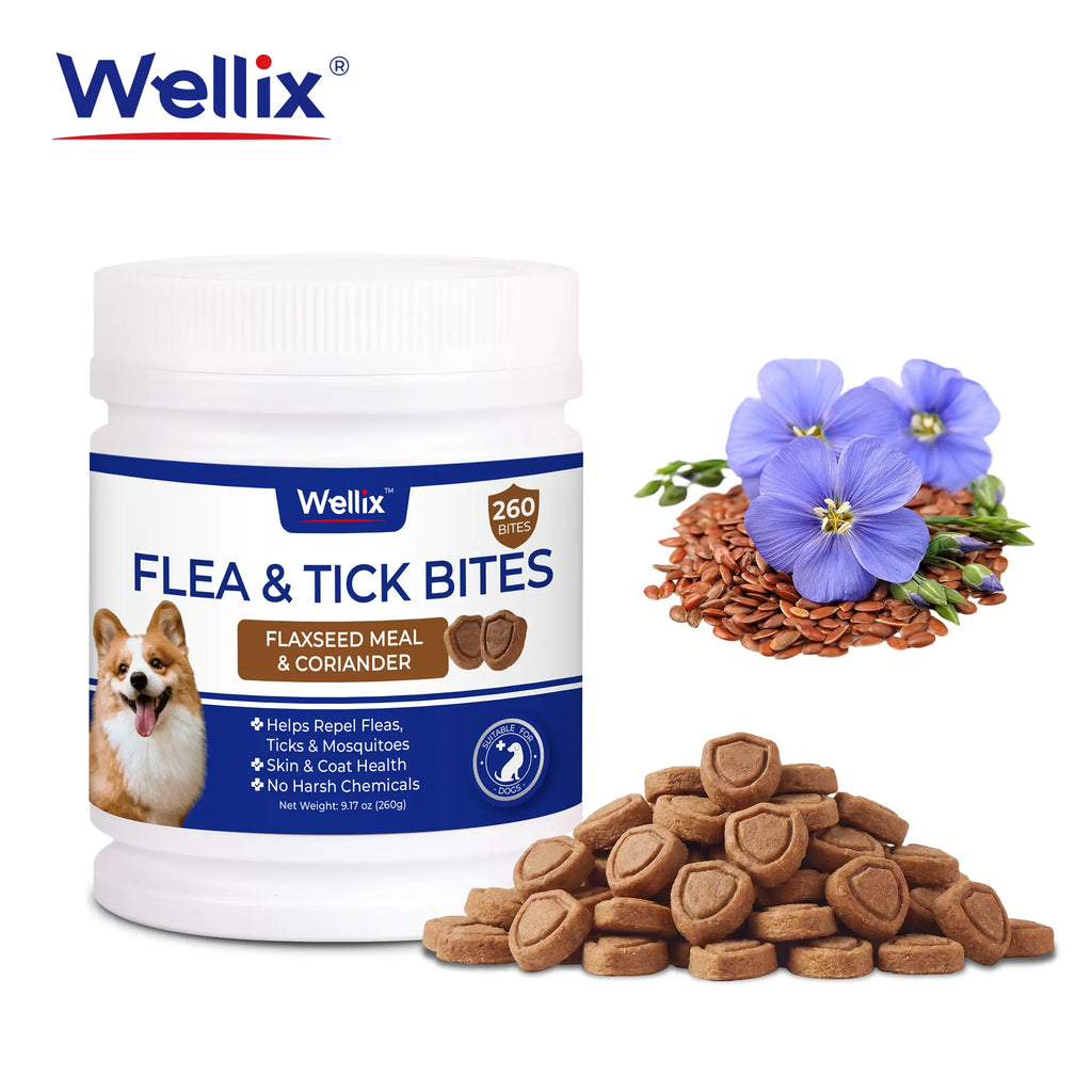 Wellix Flea & Tick Support Chews for Dogs - Essential Skin & Coat Care Supplement for Happy, Healthy Pets